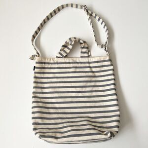 Baggu grey cream striped tote bag purse crossbody 100% recycled cotton‎